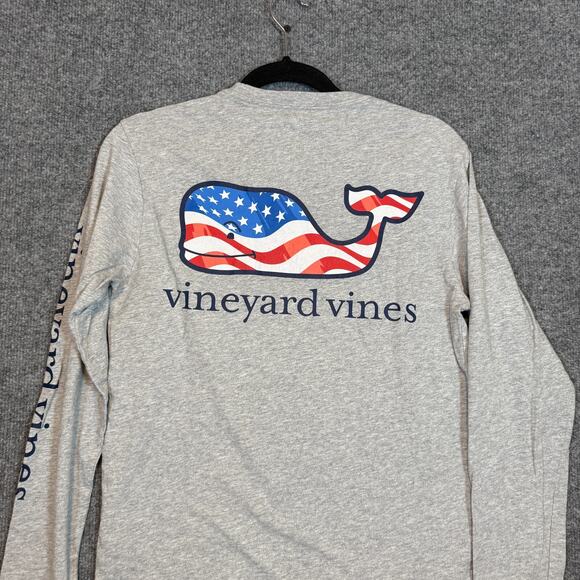 Vineyard Vines Shirt Womens XS‎ Gray American USA Whale Crewneck Tshirt Long Slv - Picture 7 of 9